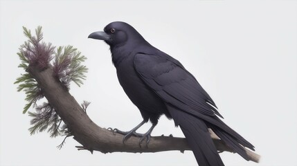 Obraz premium portrait of a raven on a branch, isolated on transparent background, , generative ai