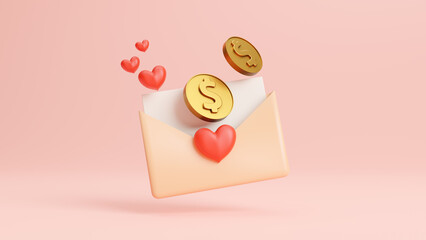 Donation and caring letter icon illustration, charity day. Money Savings, Gift, Charity Symbol, Donation and Humanity. The concept of collecting donations. Donate money charity concept. 3d rendering