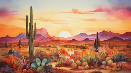 Fotobehang Warm oranje desert watercolor Generative AI
