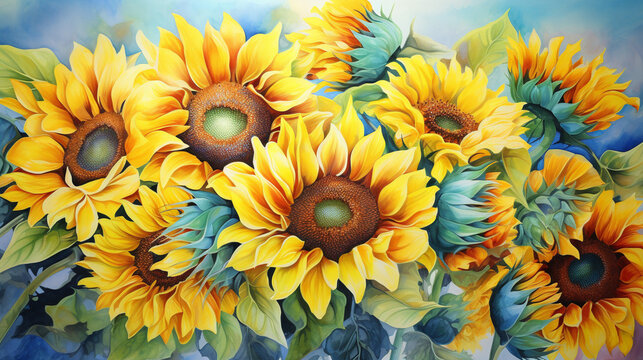sunflower watercolor Generative AI