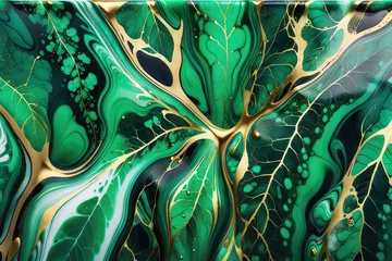 Poster Emerald green marble and gold veins background. Generative ai © designermetin