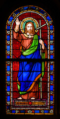 Jesus Christ the Most Holy Redeemer – Sanctissimus Redemptor. A stained-glass window in Church of St Alphonsus Liguori, Luxembourg City, Luxembourg. 2022/11/21.