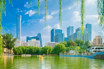 Foto op Plexiglas Peking Beijing Tuanjiehu Park and Central Business District Office Building