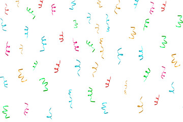 Rainbow color confetti falling down, PNG. Falling multicolored confetti isolated on transparent background. Design element for posters, flyer, invitation,