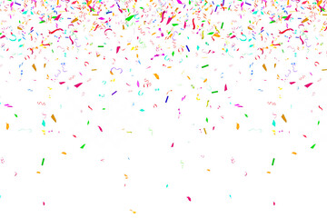 Rainbow color confetti falling down, PNG. Falling multicolored confetti isolated on transparent background. Design element for posters, flyer, invitation,