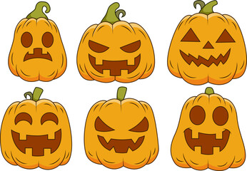 Set of cute halloween pumpkin cartoon illustrations