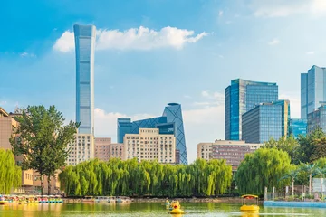 Afwasbaar Fotobehang Peking Beijing Tuanjiehu Park and Central Business District Office Building