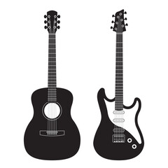 Fototapeta na wymiar Guitar icon set. Acoustic and electric guitars. Music instrument silhouettes. Vector illustration.