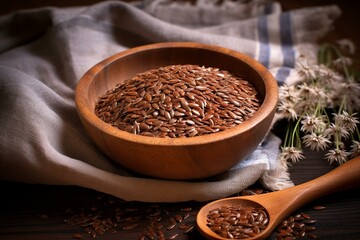 Flax seeds dried in a bowl. Generative AI
