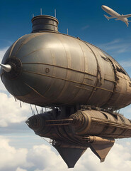 a fantasy war airship with cannons on the sides