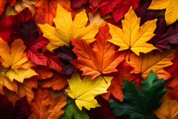 Naklejka na ściany i meble Red orange yellow autumn maple leaves background