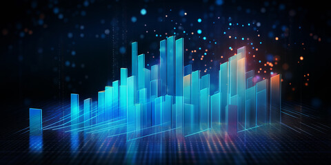 Business candle stick graph chart of stock market investment trading on blue background. Bullish point, up trend of graph. Economy design