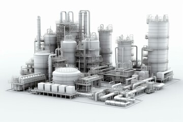 3D illustration of the oil industry; petroleum technology or storage of oil, gas, diesel, and gasoline on a white background. Generative AI