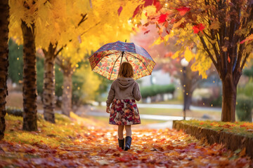 Child with umbrella, autumn park