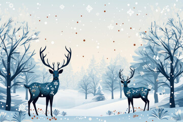 Festive Christmas Postcard with Snowflakes & Reindeer Pattern on White - Holiday Greeting Card
