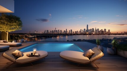 Rooftop Terrace Boasting an Infinity Pool and Breathtaking Skyline Backdrop.