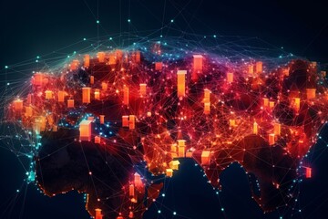 Vibrant image of interconnected nodes representing a global supply chain. Generative AI
