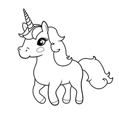 Cute outline unicorn for coloring books page. Illustration on transparent background