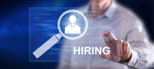 Man touching a hiring concept