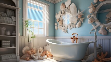 Transport yourself to the coast with a bathroom adorned in seashell accents.