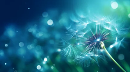 Beautiful shiny dew water drops on dandelion seed © Ram
