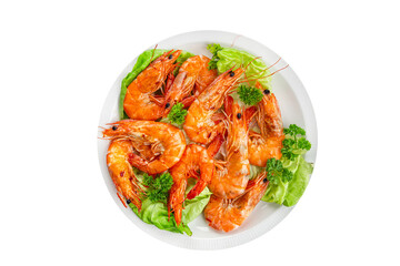 prawn tasty shrimp fried seafood fresh spicy meal food snack on the table copy space food background rustic top view