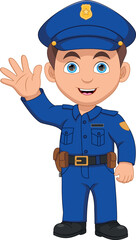 cute police boy waving cartoon
