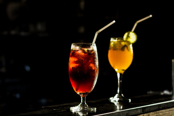 Iced lemon tea, a cooling drink placed on the table.