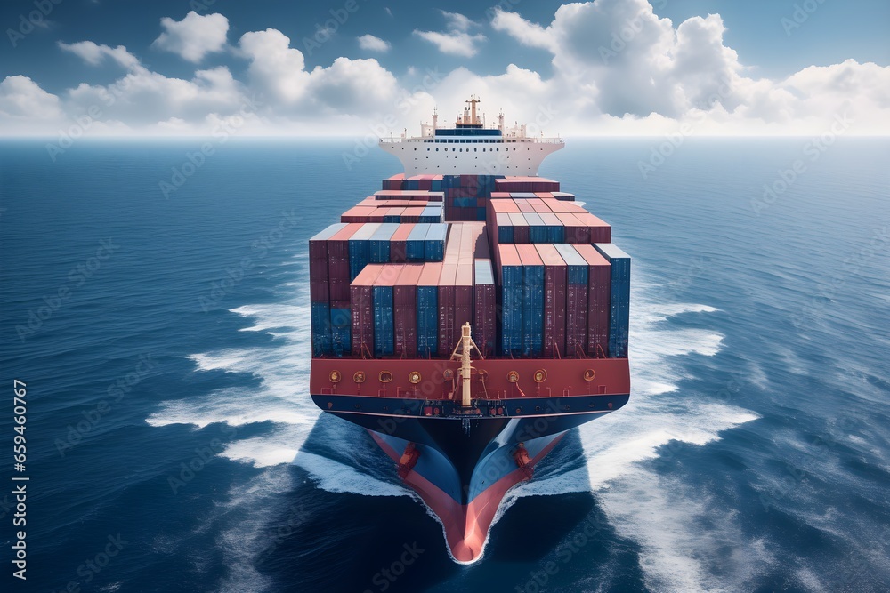 Wall mural International Container Cargo ship in the ocean. Global business logistics, freight shipping, international trade, import, export. Container ship or cargo shipping business logistic import and export.