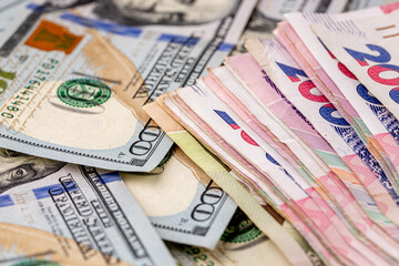 Dollar banknotes of the USA. Amerikan dollars. Money of USA and Ukrainian hryvnia.