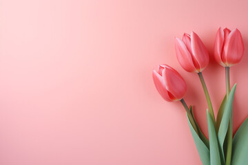 Minimal pink spring background with pink tulips