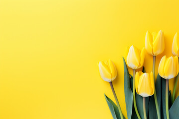 Minimal yellow spring background with yellow tulips