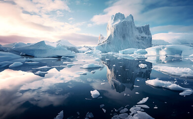 Icebergs in polar regions floating stunning arctic sea ice landscape icy seascape  - Powered by Adobe