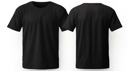 Front and back side of black short sleeve t-shirt on white background - mockup template