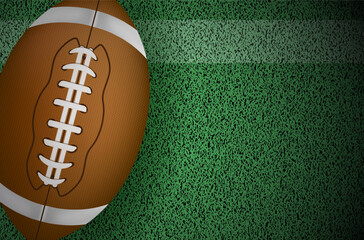 American football background with ball, grass and copy space