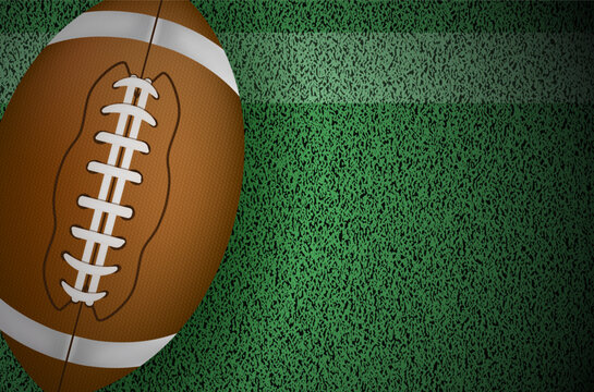 American football background with ball, grass and copy space