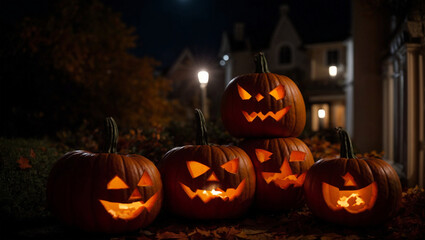 Halloween pumpkin lantern with black background. Generative Ai