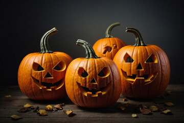 Halloween pumpkin lantern with black background. Generative Ai