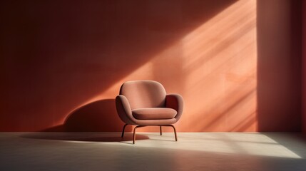 Minimalist Scandinavian armchair in the room with sun light.