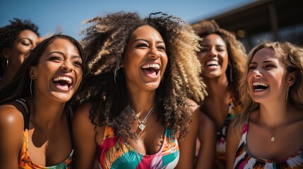 Fototapeta premium Beach Volleyball Bliss. Vibrant Bikinis and Laughter