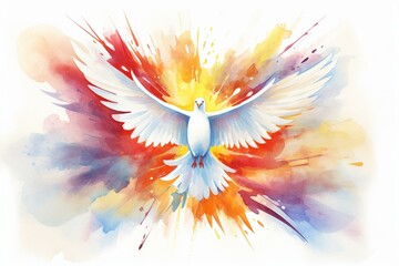 Religious symbol of Pentecost depicted in a Christian watercolor banner. Generative AI