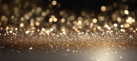 Fototapeta na wymiar A close-up shot of glamorous gold and silver glitter glistening under radiant lights, creating a luxurious atmosphere for an opulent web banner. Generative Ai