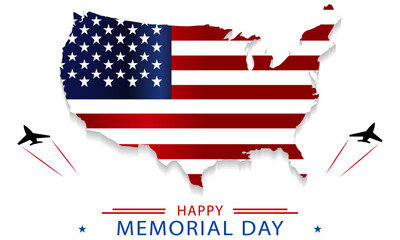 usa war memorial day background, united states of america map background in national flag style with stars on white isolated background eps 10