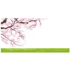 桜の木のある背景イラスト