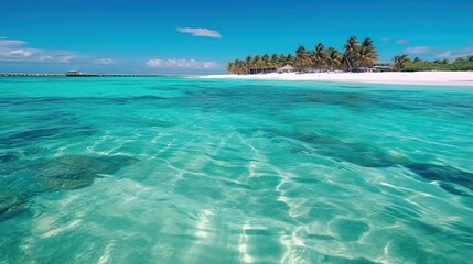 Fototapeta na wymiar beach with white sand and beautiful palm trees