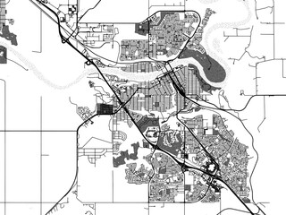 Greyscale vector city map of  Medicine Hat Alberta in Canada with with water, fields and parks, and roads on a white background.