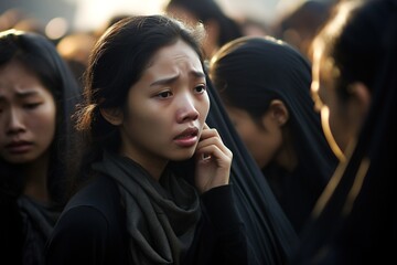 Asian woman in mourning at a funeral, shallow depth of field.Funeral Concept