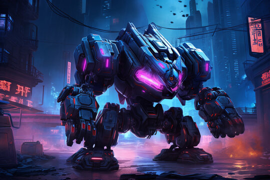 neon war robots dark background