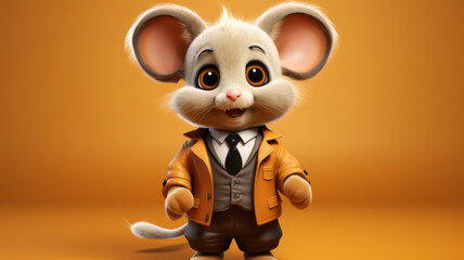 Playful illustration of a mouse or mammal indoors with cartoon toys.