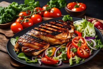 Grilled chicken steak and a side salad of vegetables.jpg